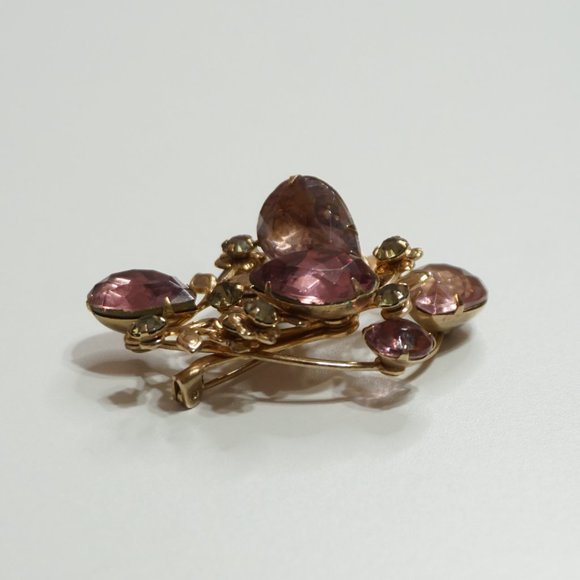 2/$30 - Vintage Gold Amethyst Brooch - Picture 2 of 4